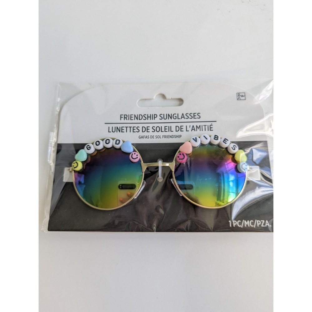 Good Vibes Beaded Rainbow Friendship Sunglasses Round‎ Retro Festival Costume
